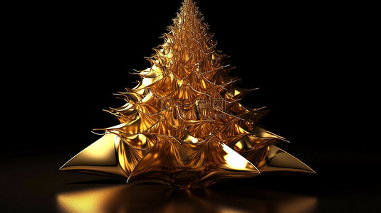 圣诞树亮背景图片_金色抽象圣诞树的 3d 渲染