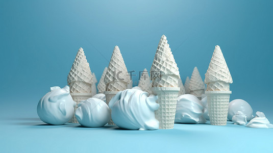 夏日美味背景图片_令人惊叹的蓝色背景 3D 渲染中的冰白色美味