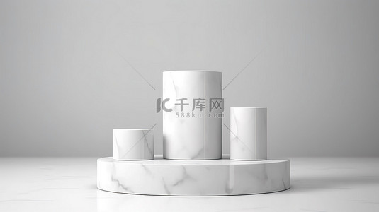 大理石白色背景背景图片_流线型大理石圆柱底座，用于 3D 渲染中白色背景简约设计的产品展示