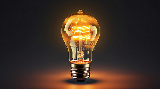 灯泡发光背景图片_发光的黄色灯泡作为灵感概念的 3D 插图