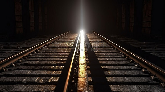 铁路上光影的发挥在黑暗中的 3D 渲染