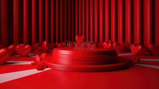 情人节庆祝活动的红色条纹背景的产品植入阶段 3D 渲染