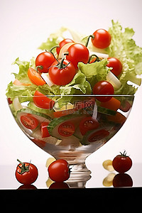 沙拉背景图片_一杯或一碗沙拉，上面有西红柿