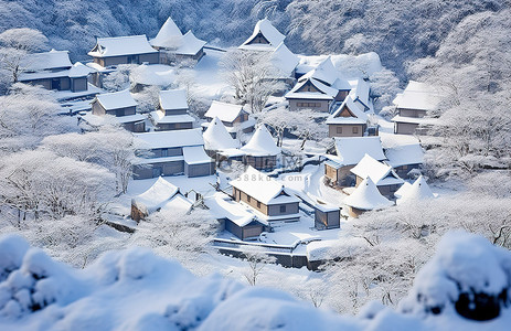 长城照片背景图片_锅山的雪屋村 照片