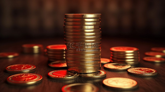 銀行貸款背景图片_用俄罗斯卢布货币符号堆叠的硬币的 3D 渲染
