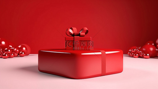圣诞快乐背景上的喜庆红色礼品盒 3D 渲染完美适合销售横幅展示架和讲台舞台