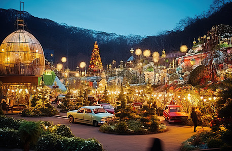 圣诞节背景，有汽车，可以进行假日购物