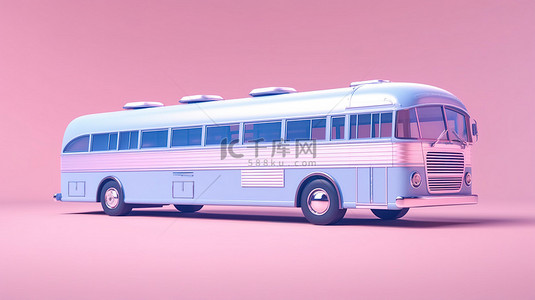 蓝色旅游背景图片_充满活力的粉红色背景与 3D 渲染中引人注目的蓝色旅游巴士相得益彰