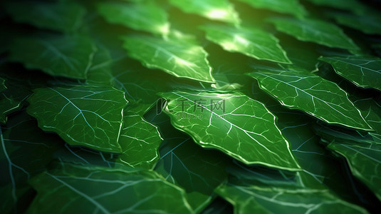 绿色能源环保背景图片_具有环保 3D 叶子形状的太阳能电池板，利用太阳的力量