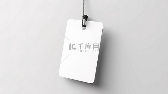 售卡背景图片_绑在绳子上的空白标签模型显示在 3D 白墙上