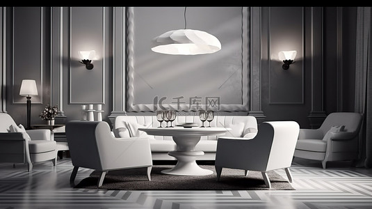 内置wifi背景图片_装饰艺术风格的休息室和餐厅空间，内置照明 3D 渲染