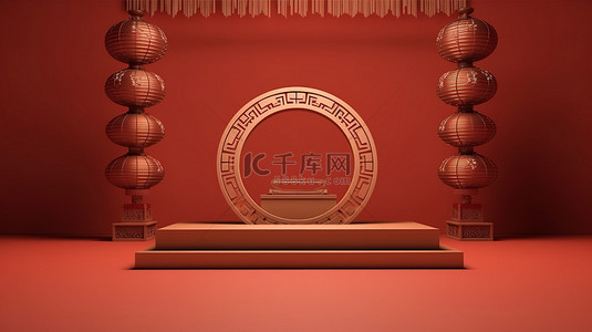 中国风icon背景图片_讲台上展示了​​欢乐的中国新年庆祝活动，以 3D 渲染的发光灯笼为特色