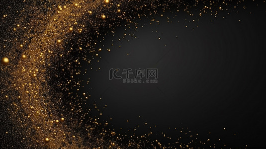 黑色背景上的金粒子横幅 3D 渲染插图