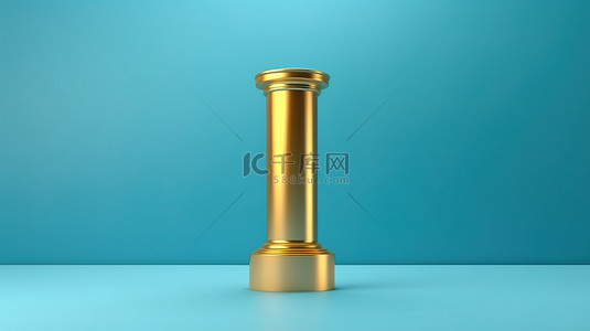 奖杯ppt背景背景图片_蓝色背景的 3D 渲染，带有抽象的讲台柱和发光的金色奖杯