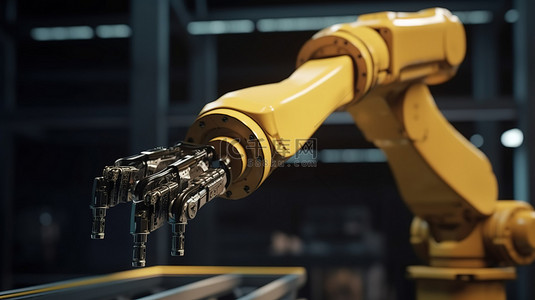 以 3D 渲染的工厂机器人手臂或机器人手