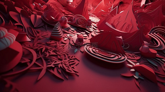 带有红色“圣诞快乐”口音的分层剪纸的节日 3D 渲染