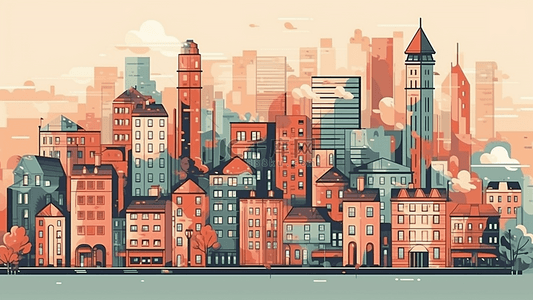 城市天际线扁平插画