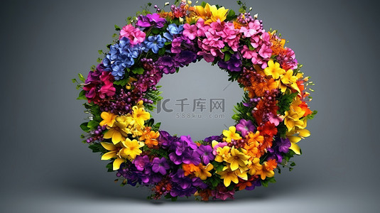 植物花卉花环背景图片_令人惊叹的 3D 图像中精美的花环