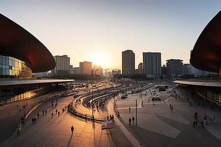 时间建筑背景图片_著名的首尔中央市场的日出时间