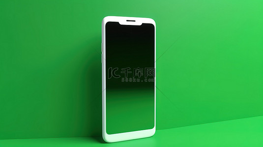手机绿色背景背景图片_绿色背景增强了 3d 渲染智能手机的空白屏幕