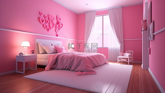 生活卧室背景图片_情人节主题的私密卧室 3D 渲染和演示活动挂图