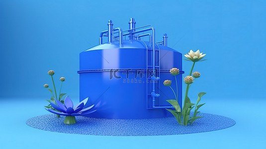 蓝色水厂设置 3D 渲染