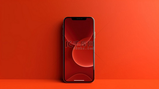 手机模型的 3D 渲染在红色背景上展示屏幕视觉效果