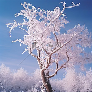 雪雪花背景图片_树枝被霜覆盖的树
