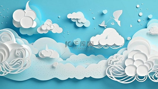 太阳卡通可爱背景图片_天空奇幻云层剪纸云海