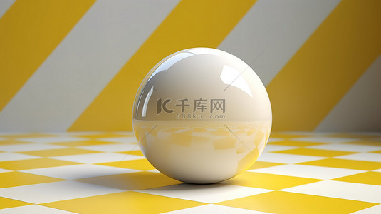 3D 插图中带有体积黄色和白色船和球的几何背景