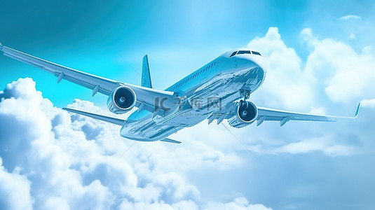3D 插图中的飞机在天空中翱翔
