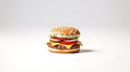 白色背景上平红色的微型单色汉堡快餐餐的 3d 图标
