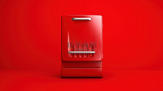 厨房洗碗机背景图片_红色背景洗碗机和冰箱的 3d 单色红色图标