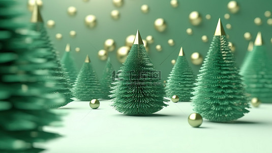 3D 渲染的圣诞树贺卡祝您圣诞快乐，新年快乐