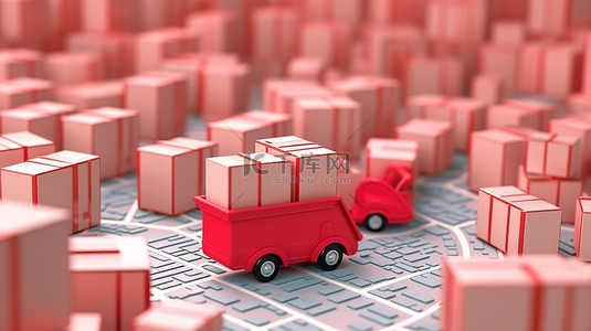 订单gui背景图片_用于在线订单交付跟踪的位置引脚和购物车的 3D 渲染