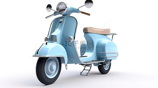 卡通骑背景图片_3D 渲染的白色背景展示蓝色老式复古或电动滑板车