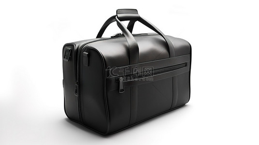 白色背景上封闭的黑色旅行袋的孤立 3D 插图