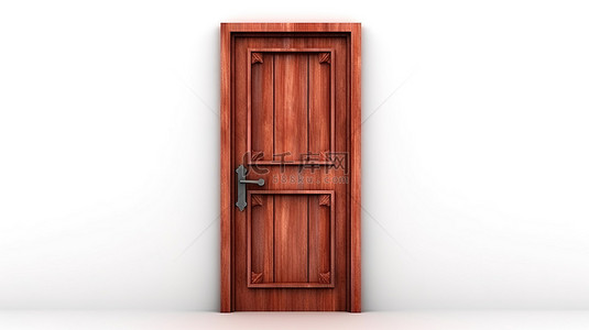 孤立的 3d 插图白色背景与封闭的木门