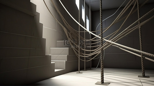 几何楼梯背景图片_带电缆支架的悬浮 3D 楼梯