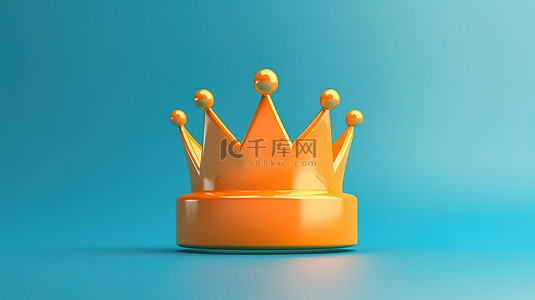 蓝色背景上的 3D 渲染双色调橙色皇冠