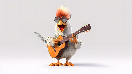 搞笑的 3d 小鸡弹吉他