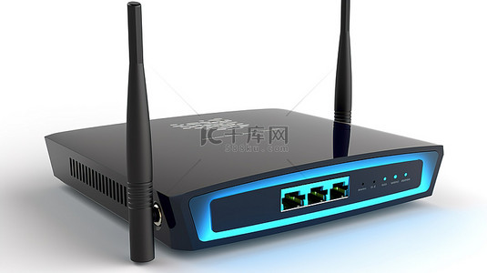無線上網背景图片_白色背景 3d 渲染路由器上的蓝色 wifi 图标