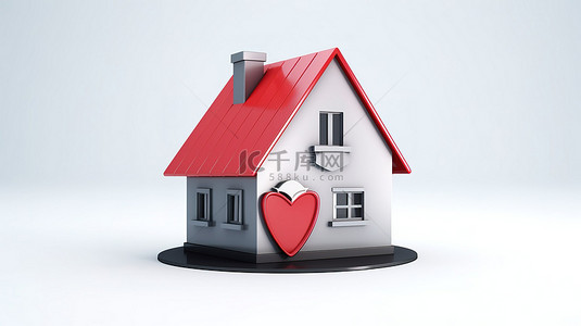 孤立的白色表面上的盾牌和房屋的 3d 插图
