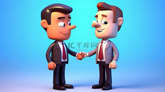 人们欢呼背景图片_3d 卡通人物通过握手完成一笔业务交易