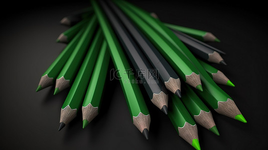 心型卷笔刀背景图片_3d 插图中带有黑色笔尖的绿色铅笔