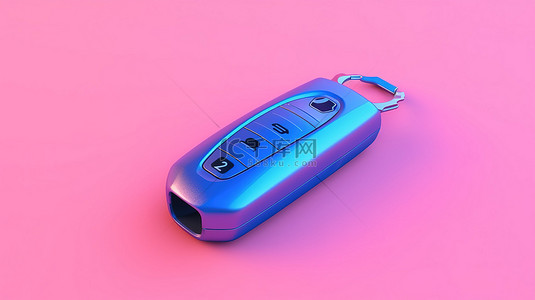 粉红色车背景图片_现代蓝色车钥匙，采用双色调设计，采用 3D 渲染技术创建的充满活力的粉红色背景