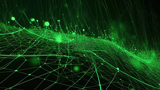 模糊圆圈背景图片_抽象 3D 渲染中的绿色网格粒子网络