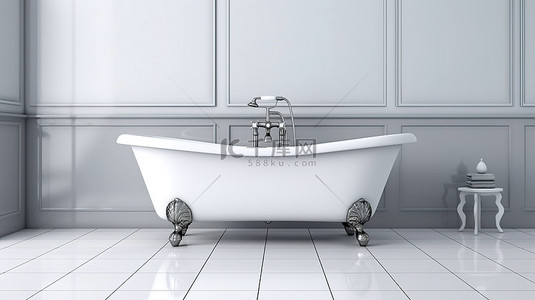 白兔瓷砖背景图片_豪华浴室设计，在花岗岩墙壁背景上设有瓷砖浴缸，以 3D 渲染
