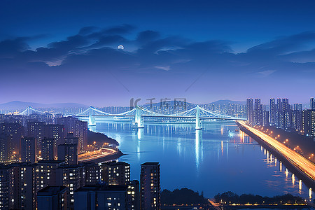 桥夜景背景图片_一座有桥的城市的夜晚