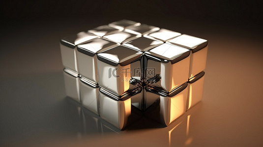 科技银背景背景图片_3d 渲染中的正方形形成九个金属立方体